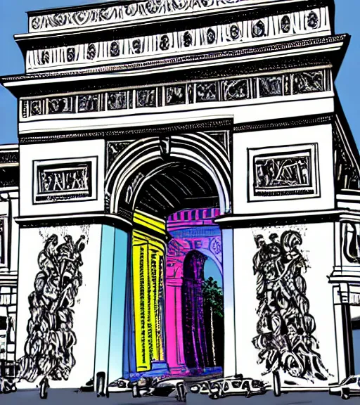 Image similar to virtual arc de triomphe full of graffiti