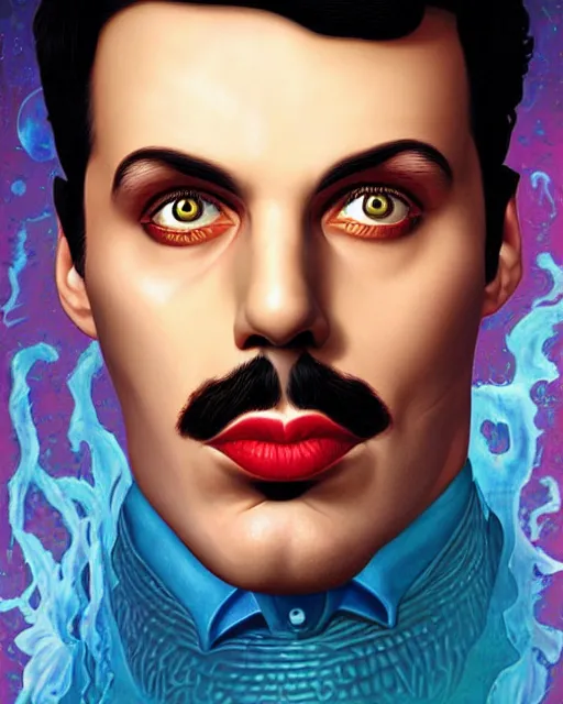 Image similar to lovecraftian portrait of freddie mercury, pixar style, by tristan eaton stanley artgerm and tom bagshaw