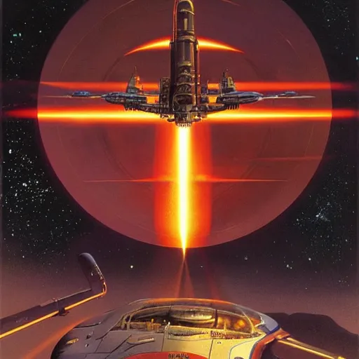 Image similar to science - fiction novel cover art by peter elson, syd mead, detailed, cinematic,