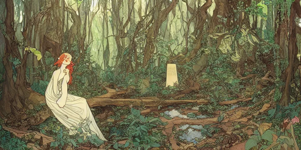 Prompt: an elvish Fairy house in the Woods, fantasy, art nouveau, daylight, warm light, spring, studio ghibli, Moebius, alphonse mucha, siya oum, ultra detailed, High definition, Sharp, artstation