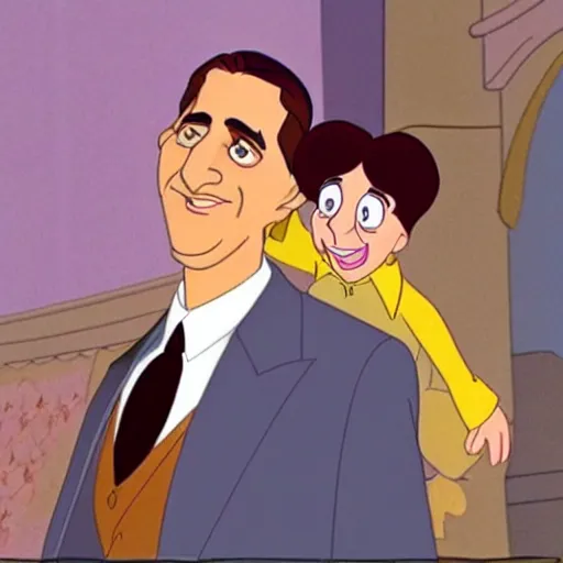 Image similar to steve carell in anastasia, don bluth animation, film still