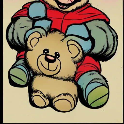 Image similar to fluffy teddy bear color comic book drawing as drawn by jack kirby