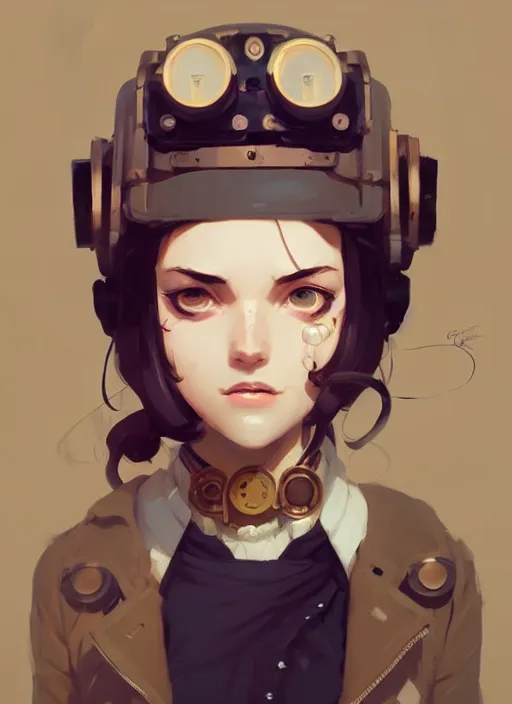 Image similar to portrait of cute girl, steampunk by atey ghailan, by greg rutkowski, by greg tocchini, by james gilleard, by joe gb fenton, by in gb kaethe butcher, dynamic lighting, gradient light yellow, brown, blonde cream and white color in scheme, grunge aesthetic