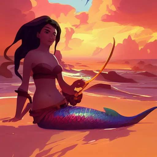 Image similar to painting mermaid treasure on sea of thieves game avatar hero smooth face median photoshop filter cutout vector, behance hd by jesper ejsing, by rhads, makoto shinkai and lois van baarle, ilya kuvshinov, rossdraws global illumination