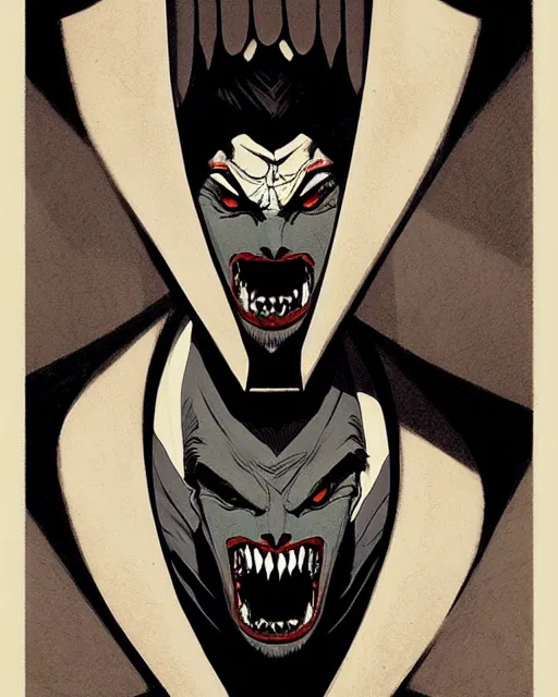 Image similar to handsome vampire king with crown and fangs, symmetrical face, evil, cinematic, dramatic, powerful, super detailed and intricate, by koson ohara, by darwyn cooke, by greg rutkowski, by satoshi kon