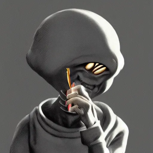 Image similar to Gray Alien working in Radioshack smoking a cigarette, White pixiv artist WLOP artstation artist Mam BA artstation real photo very detailed