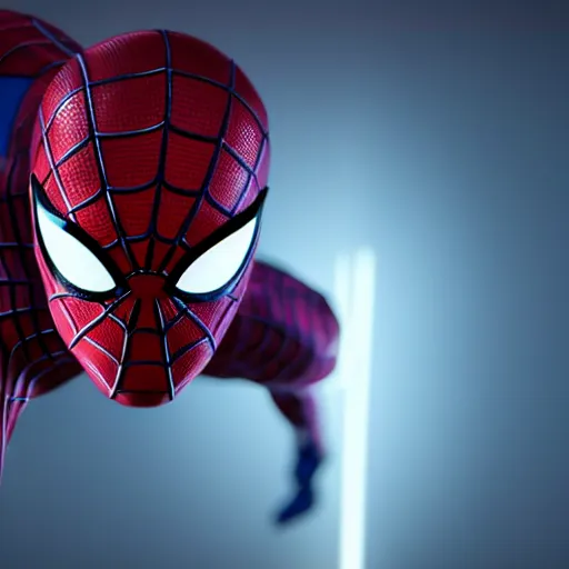 Prompt: still photo of neon spider - man, highly detailed, photorealistic portrait, bright studio setting, studio lighting, crisp quality and light reflections, unreal engine 5 quality render