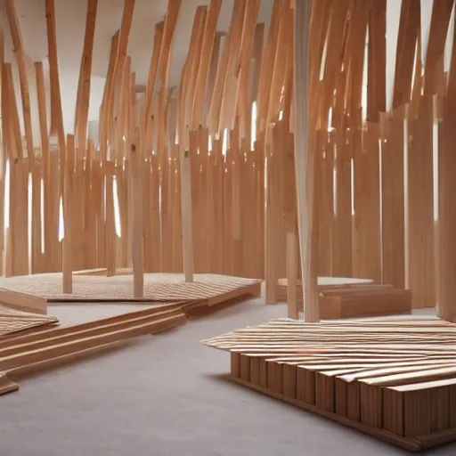 Image similar to light wooden construction designed by sou fujimoto for a tea drinking ceremony
