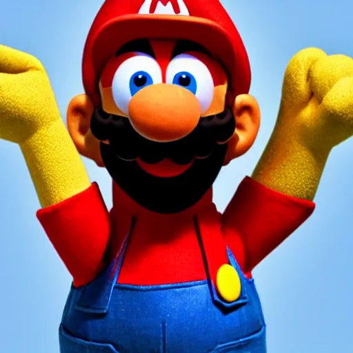 Prompt: mario as a puppet, still from sesame street, 4 k extremely detailed photography