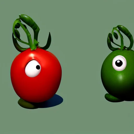 Image similar to a talking tomato character, 3 d render, big eyes