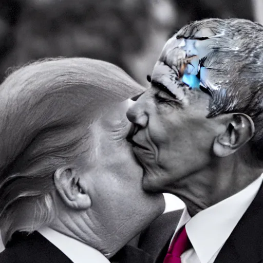 Image similar to donald trump and barrack obama kissing, 4k realistic photo