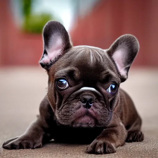 Image similar to brown french bulldog puppy going to school, high detail, happy,