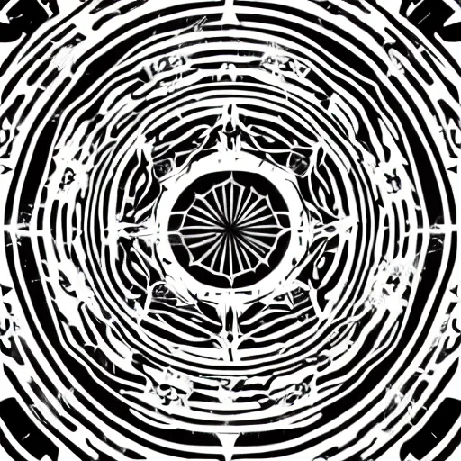 Image similar to a circular vector tattoo design. spiky, curvilinear, recursive.