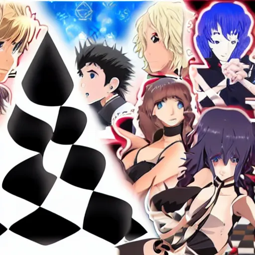 Prompt: anime split screen of chess grandmasters