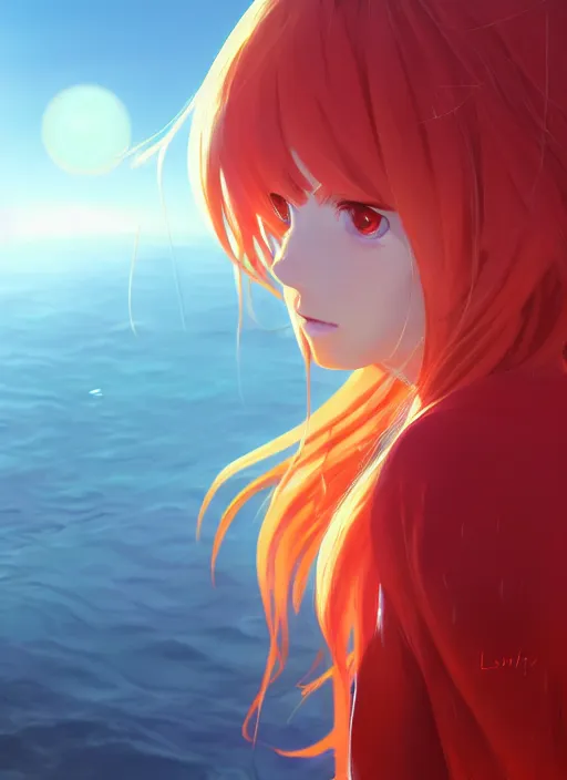 Image similar to highly detailed portrait of asuka langley soryu, stephen bliss, loish, rhads, makoto shinkai and lois van baarle, ilya kuvshinov, global illumination, radiant light, detailed and intricate environment