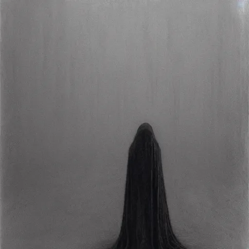 Image similar to a clothed woman posing, wearing clothes,feeling of surrender, by Zdzislaw Beksinski and Marat Safin