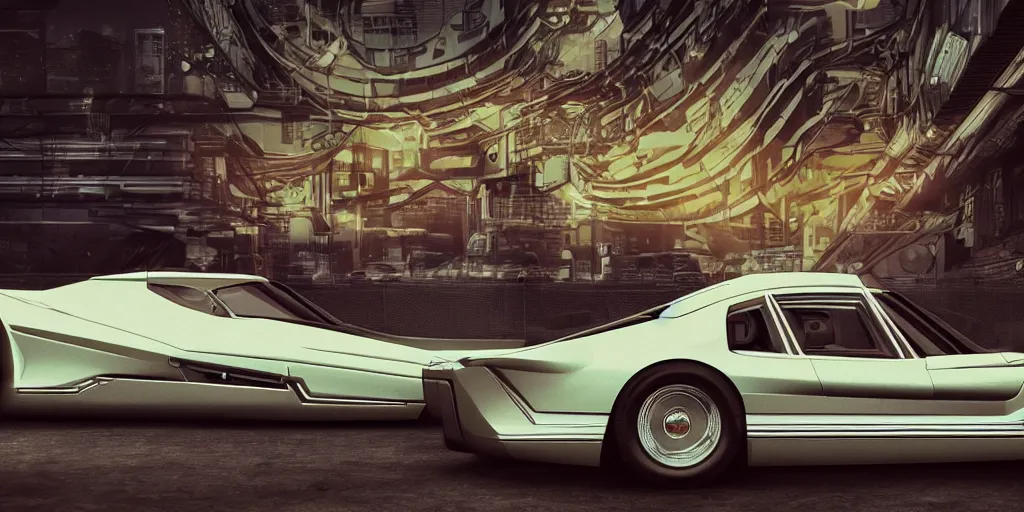 Prompt: a vintage modern retro cyberpunk car design, car design, vehicle, car photography, 4 k