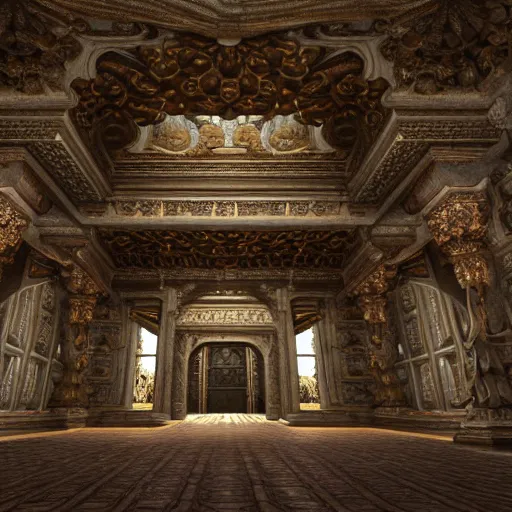 Prompt: a photoreal hyperreal ultrareal hyperdetailed octane render of an ornate house with fractal designs on