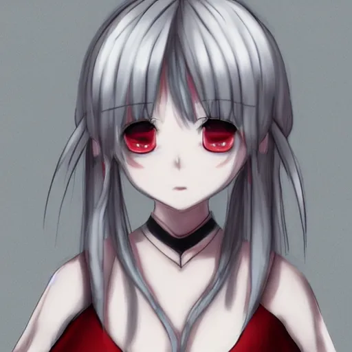 Image similar to white hair, red eyes, two little horn on the head, anime style, anime girl, sketch