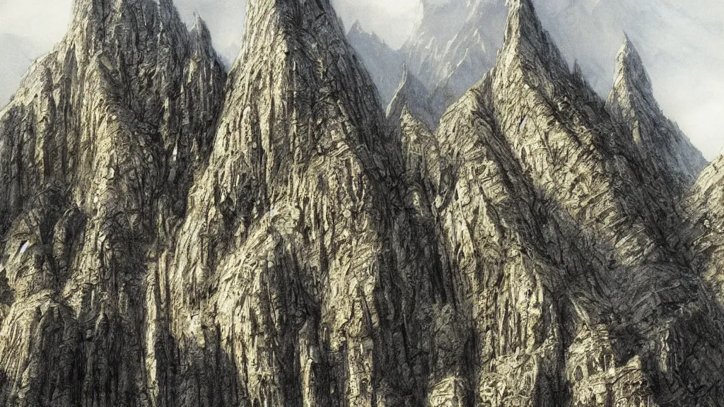 Image similar to beautiful helms deep, by alan lee, intricate, lord of the rings calendar, smooth, detailed terrain, oil painting, high detail, trending artstation, concept art