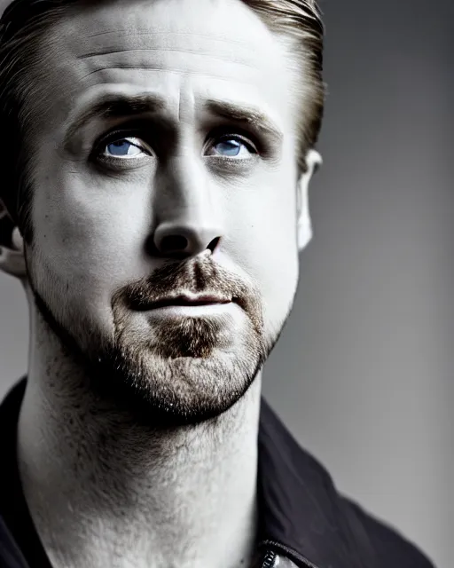 Prompt: ryan gosling reaction picture, high definition, xf iq 4, f / 1. 4, iso 2 0 0, 1 / 1 6 0 s, 8 k, raw, dramatic lighting, symmetrical balance, in - frame