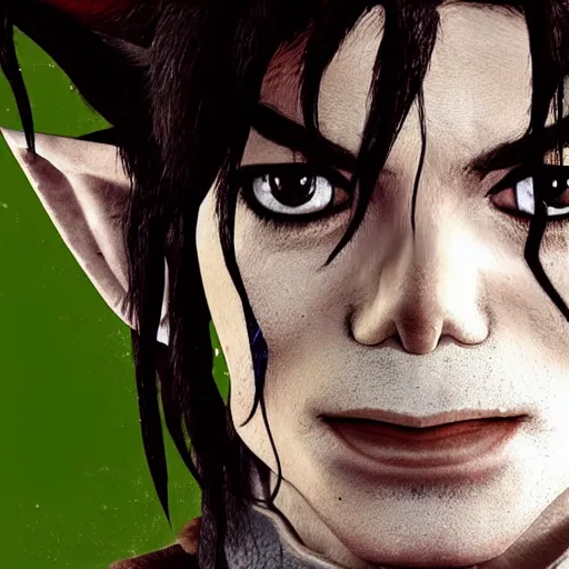 Prompt: 8k hyper realistic HDR portrait photo of Link from Legend Of Zelda with Michael Jackson’s face