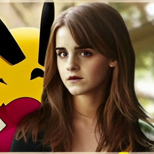 Prompt: photo of a pikachu with the face of emma watson