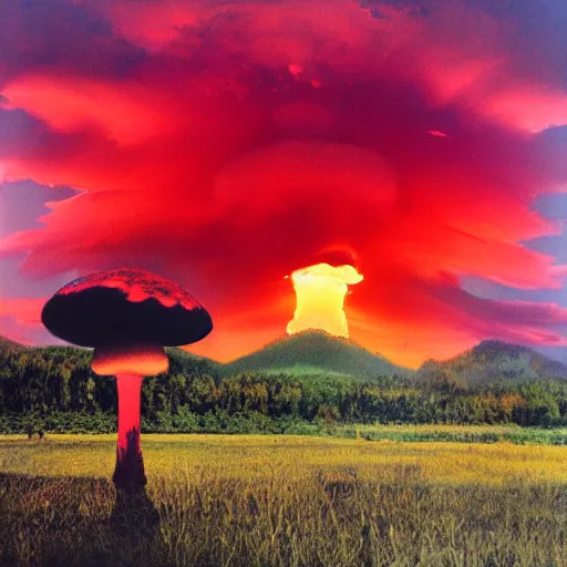 Image similar to mushroom cloud with red sky ’ s