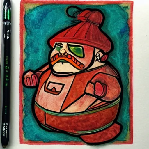 Prompt: pudge from dota 2. ivan bilibin style