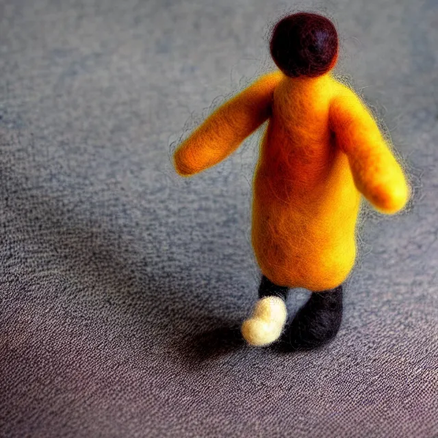 Prompt: needle felted person arriving at airport, highly detailed, tilt shift, cute, hyperrealism, highly textured, god rays