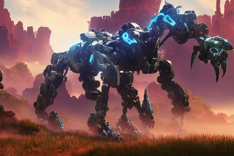 Prompt: scorcher machine mecha animal beast robot of horizon forbidden west horizon zero dawn bioluminiscence global illumination ray tracing hdr fanart arstation by sung choi and eric pfeiffer and gabriel garza and casper konefal