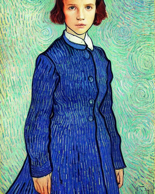 Prompt: portrait of millie bobby brown by vincent van gogh, digital art