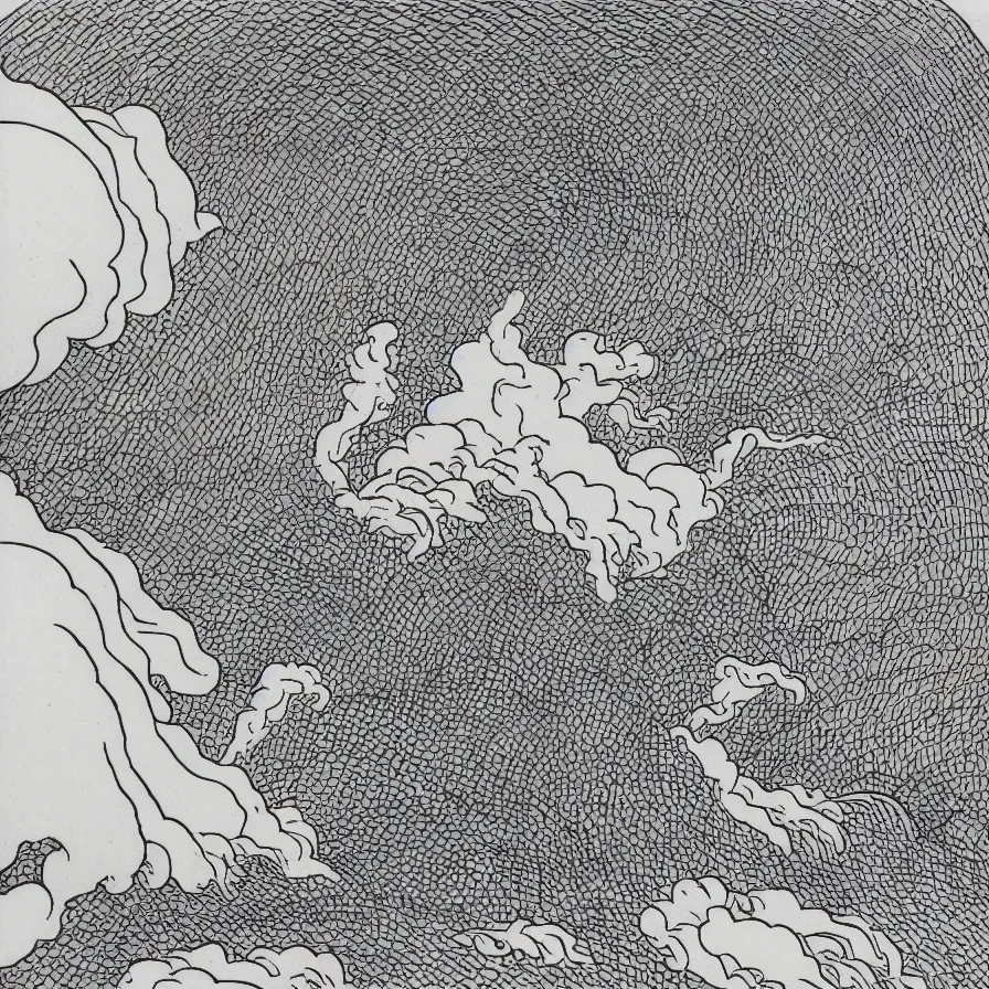 Image similar to japanese black and white lineart of an erupting volcano, hokusai style