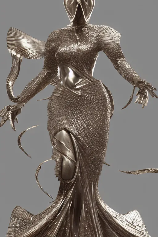 Image similar to a highly detailed medium shot 8 k render portrait of an alien goddess jennifer connelly in iris van herpen dress schiaparelli armor in diamonds and lots of jewelry in style of alphonse mucha trending on artstation made in unreal engine 4