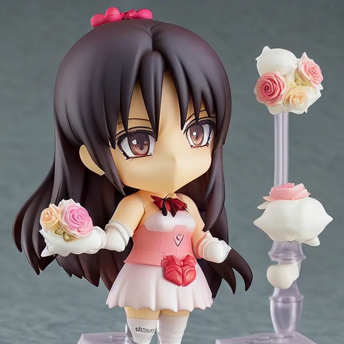 Image similar to an anime nendoroid of a lovely whiht - hair girl wearing roses, figurine, detailed product photo