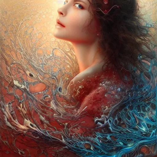 Prompt: a beautiful coral manipulating water by karol bak, ayami kojima, artgerm, river, water, blue eyes, smile, concept art, fantasy