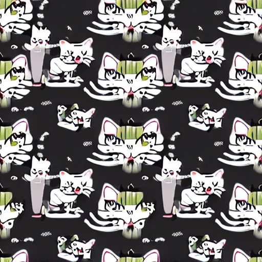 Image similar to seamless looping design of cute kittens on striped white and black background