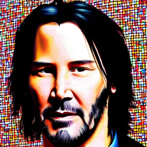 Image similar to Keanu Reeves in the style of Chuck Close