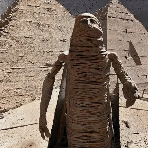 Prompt: mummified elon musk found in the ruins of his pyramid in the year 3 2 4 1