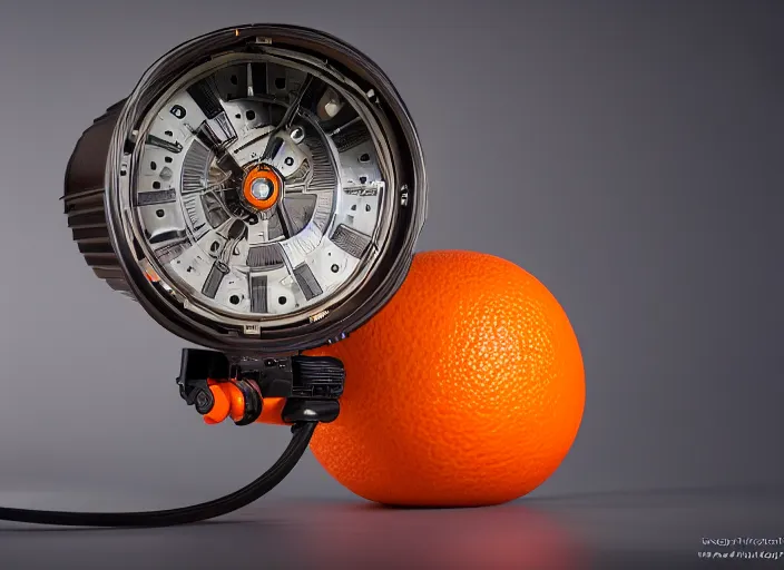 Image similar to photo still of a ( ( clockwork ) ) orange, 8 k, studio lighting bright ambient lighting key light, 8 5 mm f 1. 8