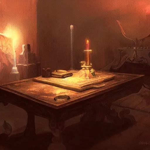 Image similar to a seance in a dark room with a white glow around a center table, fantasy art, magic : the gathering