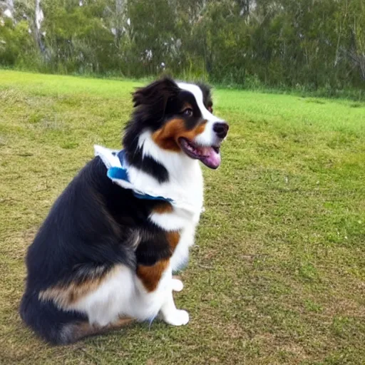 Image similar to australian shepherd being a good boy, inferno