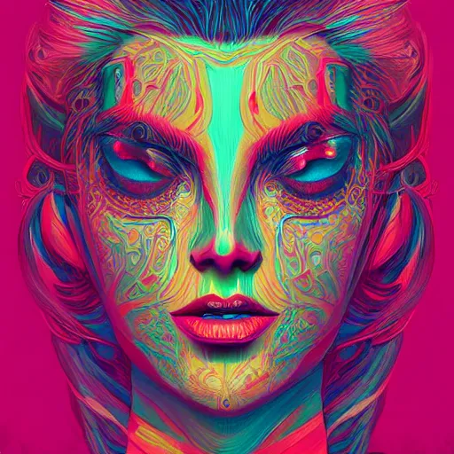 Image similar to A beautiful psychedelic portrait, surreal, LSD, face, detailed, intricate, elegant, lithe, highly detailed, digital painting, artstation, concept art, smooth, sharp focus, illustration, art by Kilian Eng