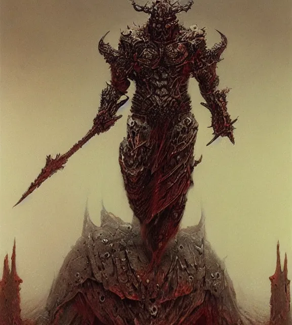 Image similar to chaos berserker in hellish armor concept, beksinski, trending on artstation