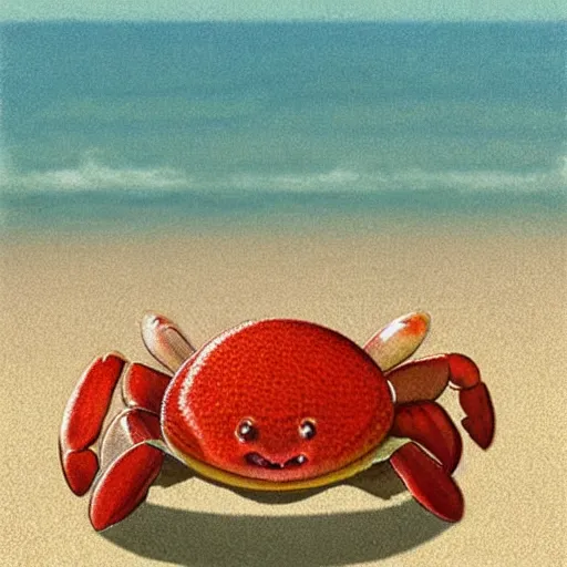 Image similar to A cute smiling crab on the beach, cute digital art by Quint Buchholz