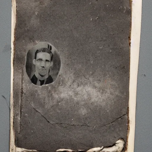 Image similar to an old case file from the archives, with suspect photograph and multiple fingerprints imprints. old, smudged, dusty, scratched, weathered, gritty, 2 k