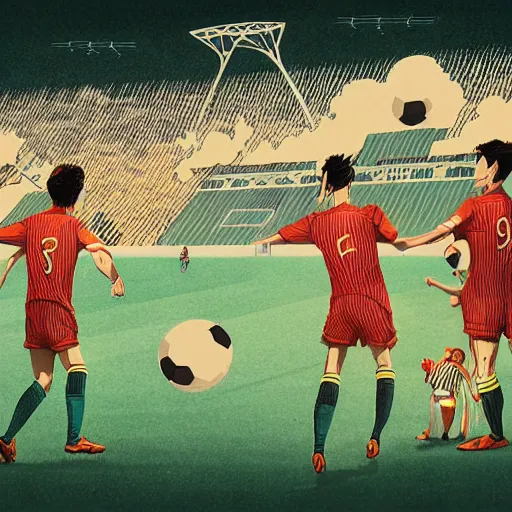 Prompt: illustration of soccer emotions, by Victo Ngai and James Gilleard and Bruce Pennington