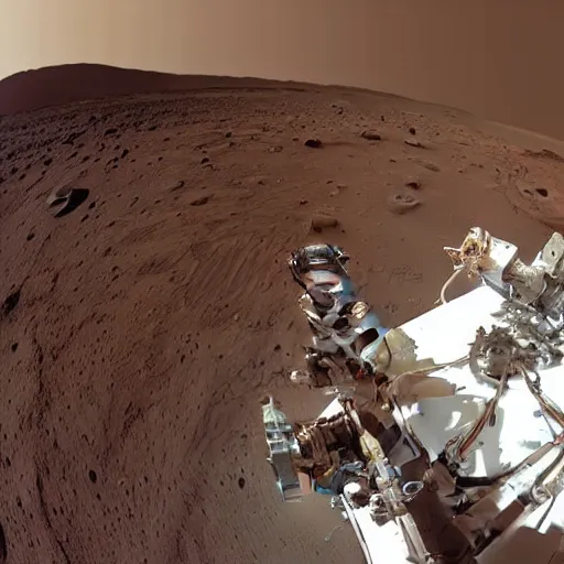 Image similar to an astronaut taking a selfie on the surface of mars