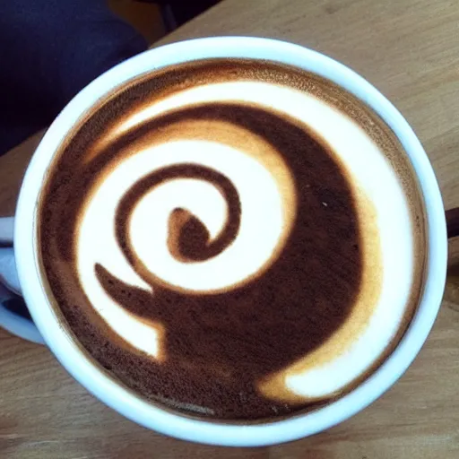 Image similar to most attractive cup of flat white coffee ever, with a labyrinth drawn in the foam