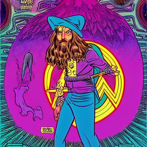 Image similar to a psychedelic wizard with time magic, highly detailed comic art by paul kirchner, 8 k